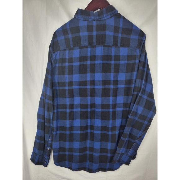Calvin Klein Jeans Mens L Blue Black Plaid‎ Flannel Long Sleeve Shirt - Picture 3 of 9